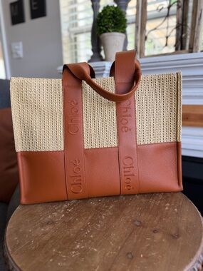 Chloé Woody Large Raffia Leather Tote